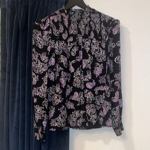 Women’s Loft size Small Floral Black and Purple Blouse